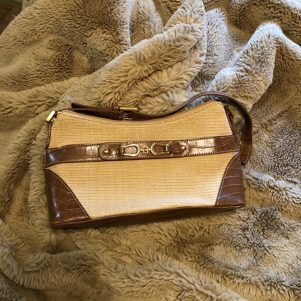 Etiene Aigner leather and straw purse
